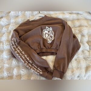 Darc Sport Brown Cropped Sweater with White Wolf Graphic